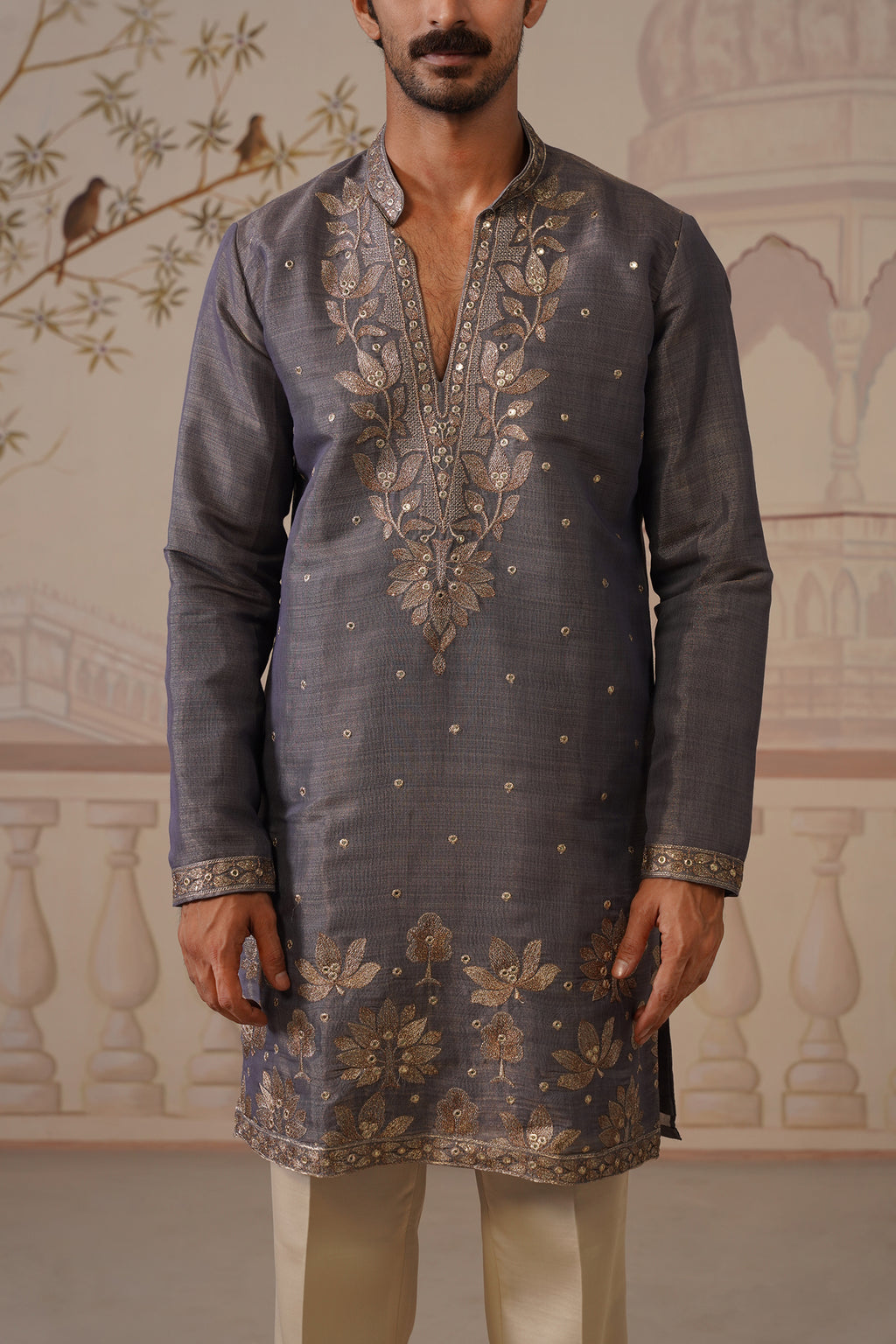 Neer Dark Lavender V-Neck Short Kurta Set with Dupatta