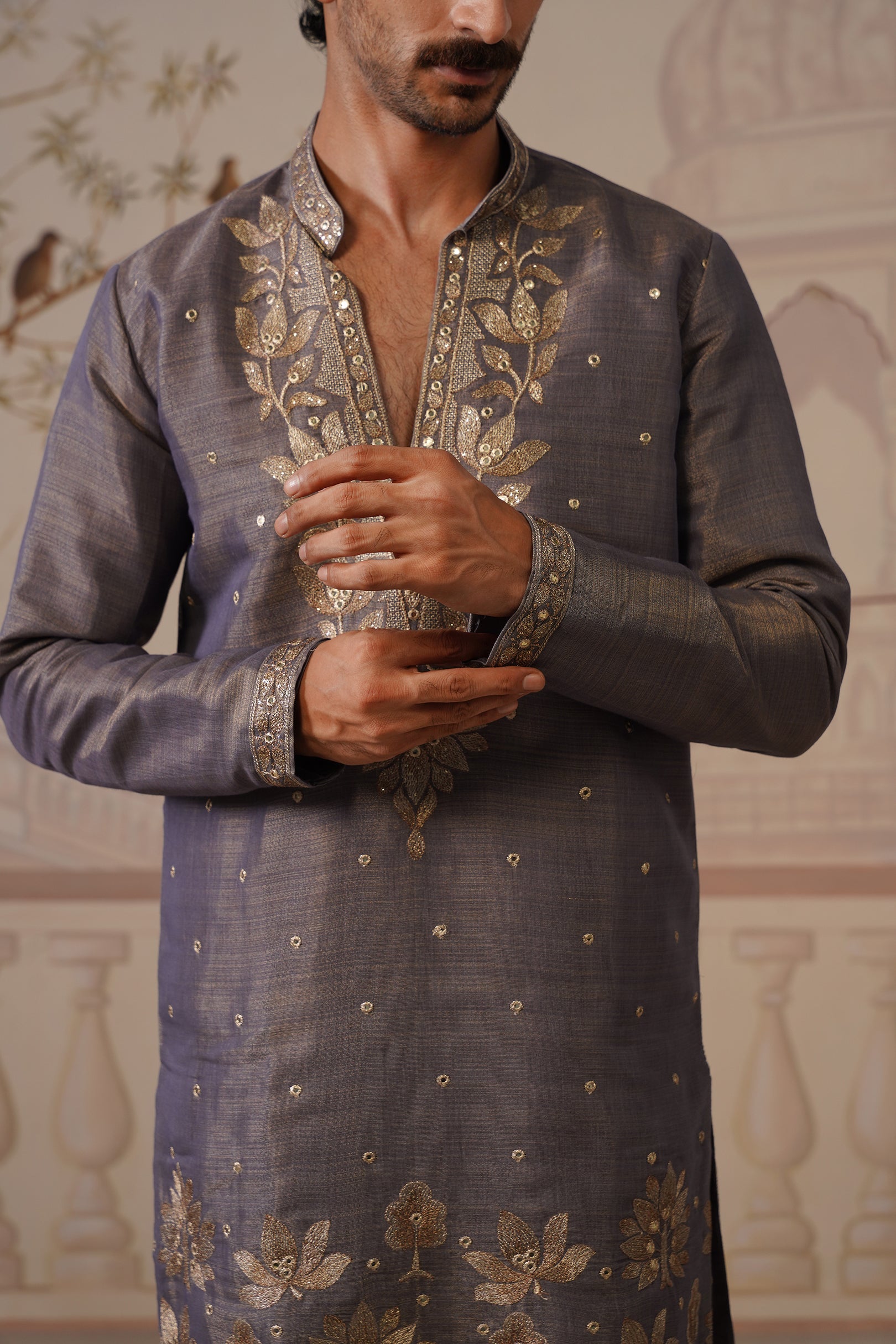 Neer Dark Lavender V-Neck Short Kurta Set with Dupatta