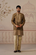 Arun Antique Olive Embellished Tissue Kurta & Trouser Set