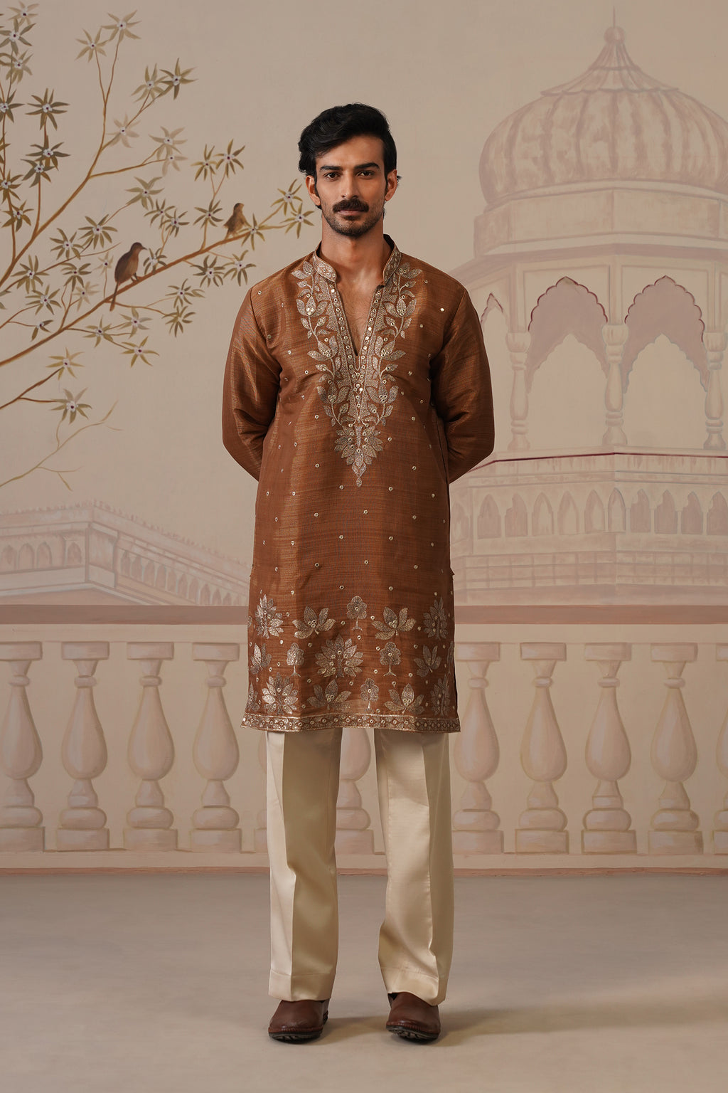 Neer Rich Brown V-Neck Short Kurta Set with Dupatta