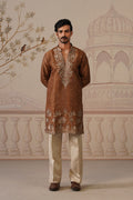 Neer Rich Brown V-Neck Short Kurta Set with Dupatta