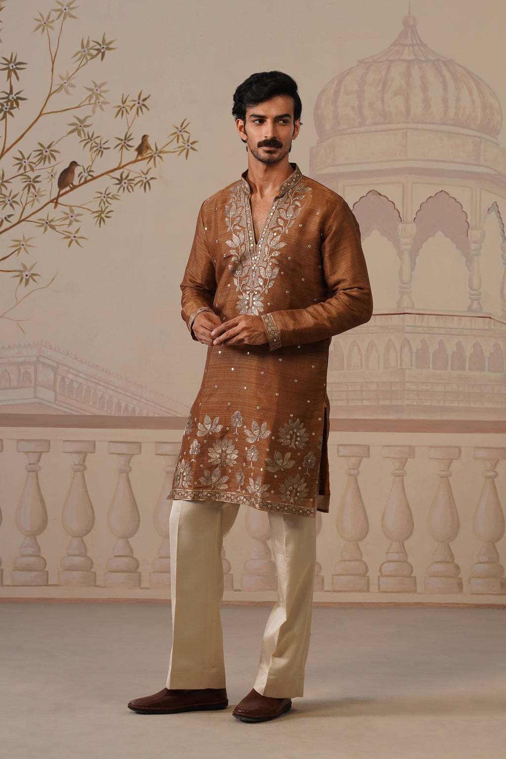 Neer Rich Brown V-Neck Short Kurta Set with Dupatta