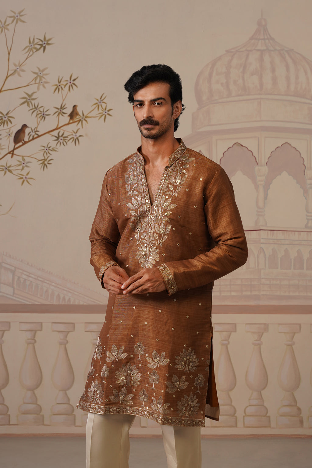 Neer Rich Brown V-Neck Short Kurta Set with Dupatta