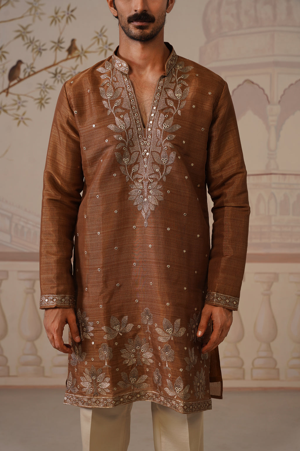 Neer Rich Brown V-Neck Short Kurta Set with Dupatta