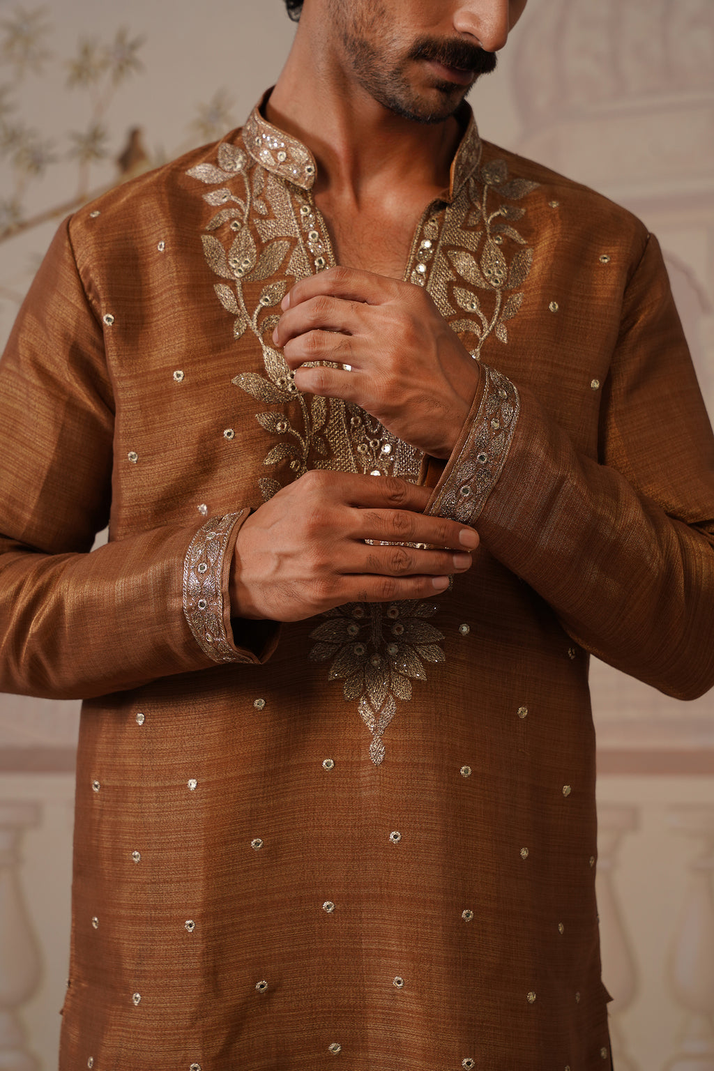 Neer Rich Brown V-Neck Short Kurta Set with Dupatta