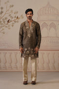 Neer Antique Olive V-Neck Short Kurta Set with Dupatta