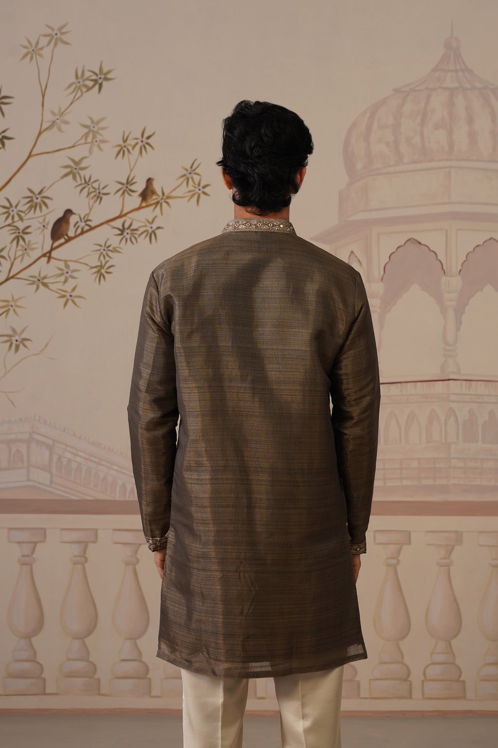 Neer Antique Olive V-Neck Short Kurta Set with Dupatta