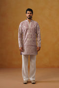 Rooh | Dusty Lilac V-Neck Kurta & Trouser Set with Dupatta