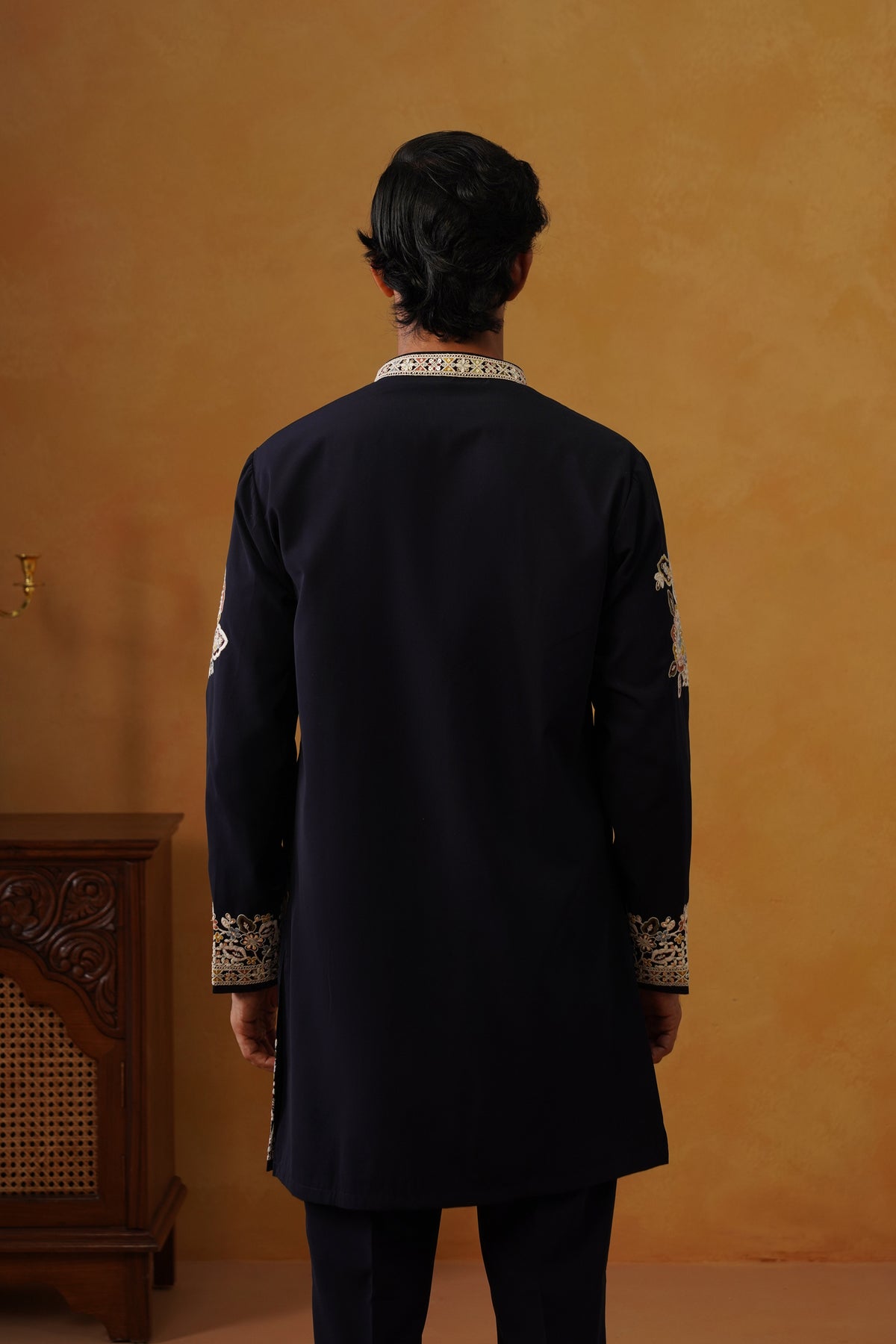 Aalekh Midnight Navy V-Neck Kurta & Trouser Set with Dupatta