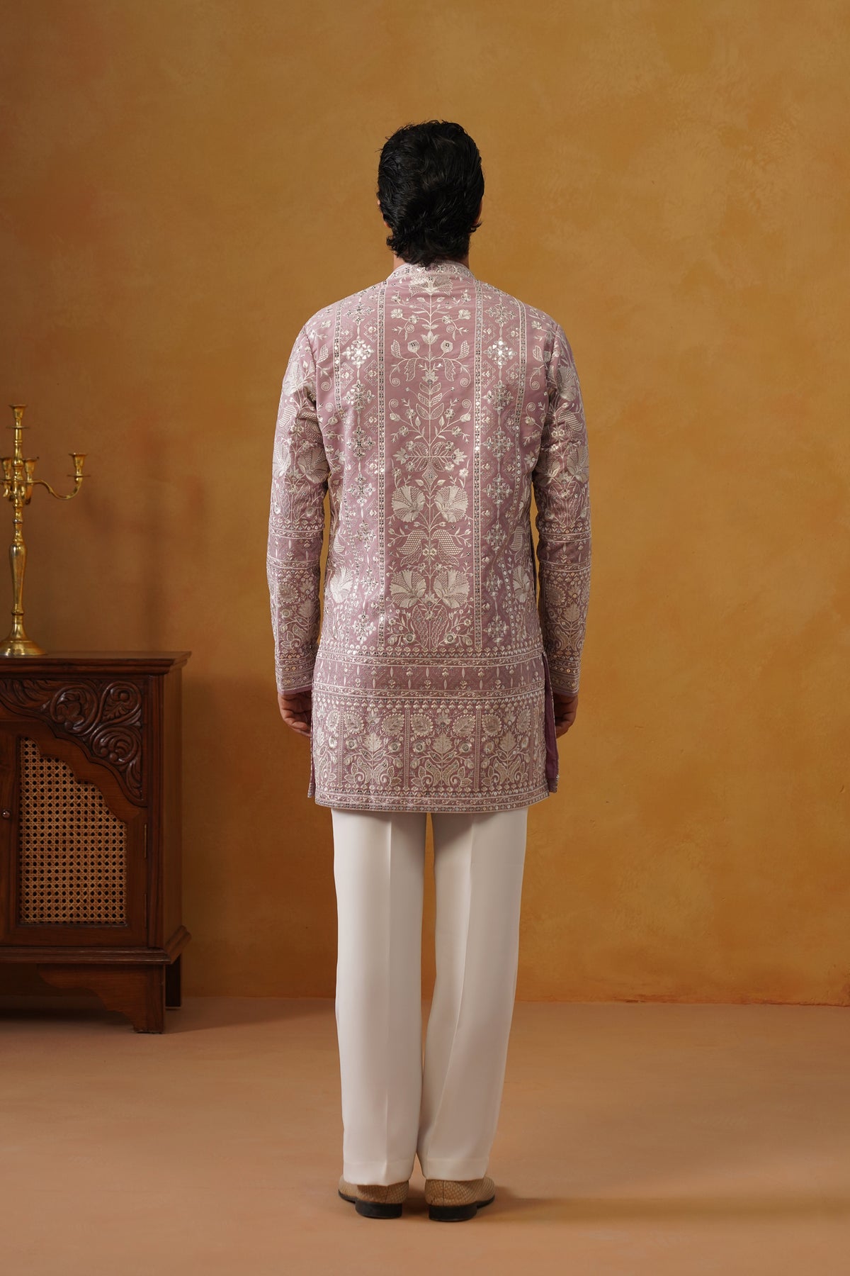 Rooh | Dusty Lilac V-Neck Kurta & Trouser Set with Dupatta