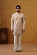 Rooh | Blush Peach V-Neck Kurta & Trouser Set with Dupatta