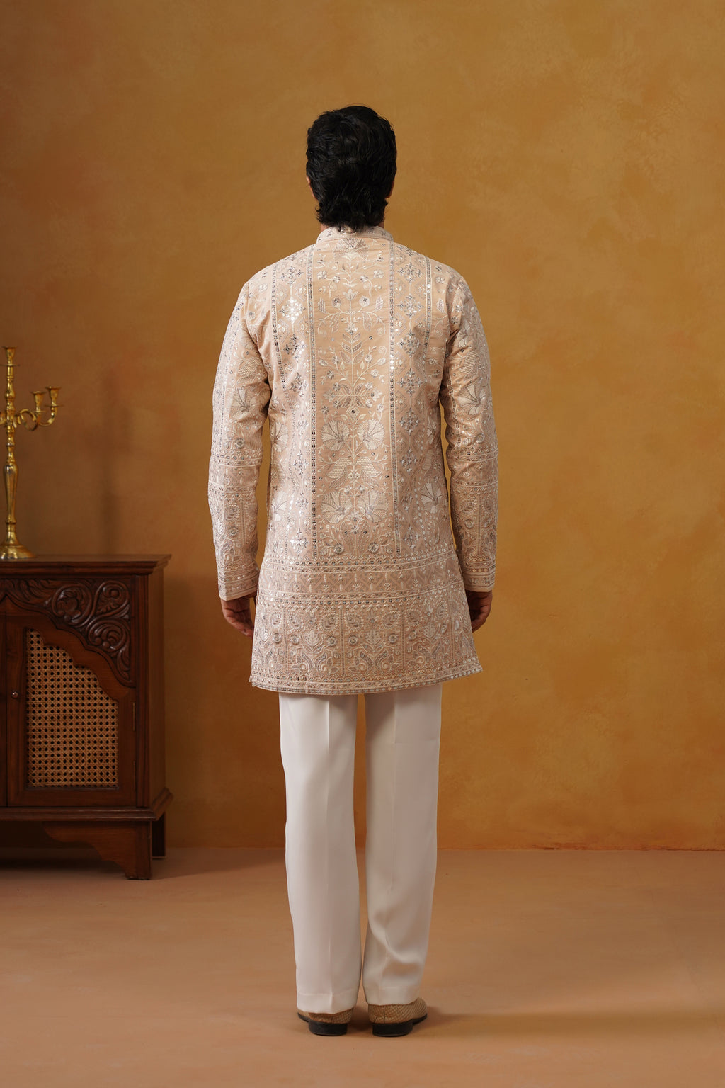 Rooh | Blush Peach V-Neck Kurta & Trouser Set with Dupatta