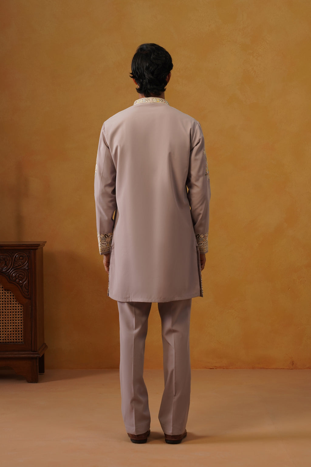 Aalekh Dusty Mauve V-Neck Kurta & Trouser Set with Dupatta