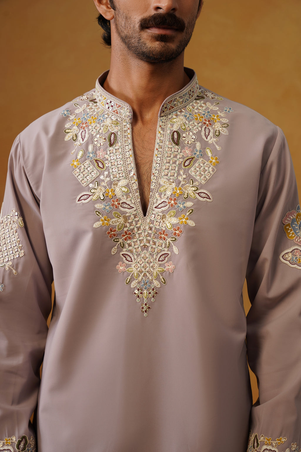 Aalekh Dusty Mauve V-Neck Kurta & Trouser Set with Dupatta