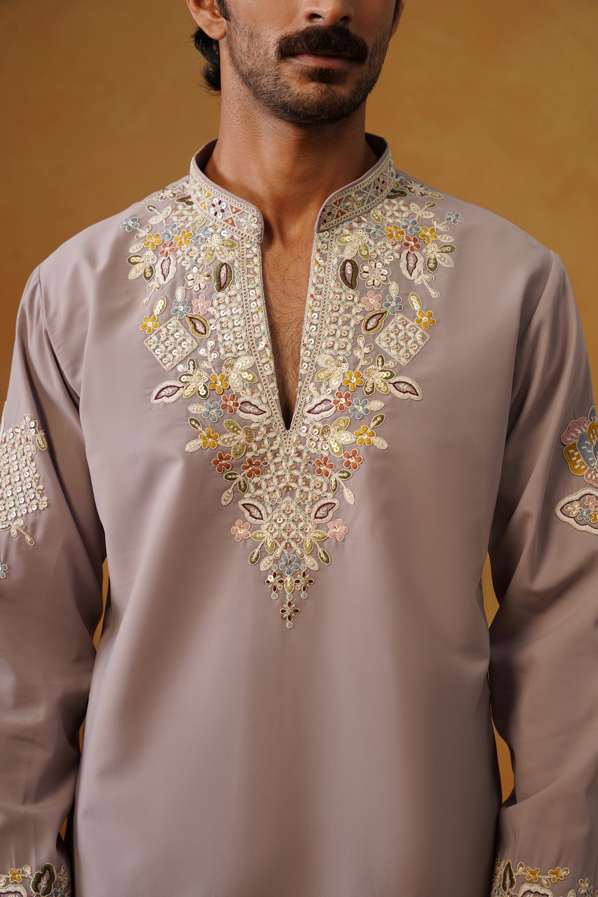 Aalekh Dusty Mauve V-Neck Kurta & Trouser Set with Dupatta