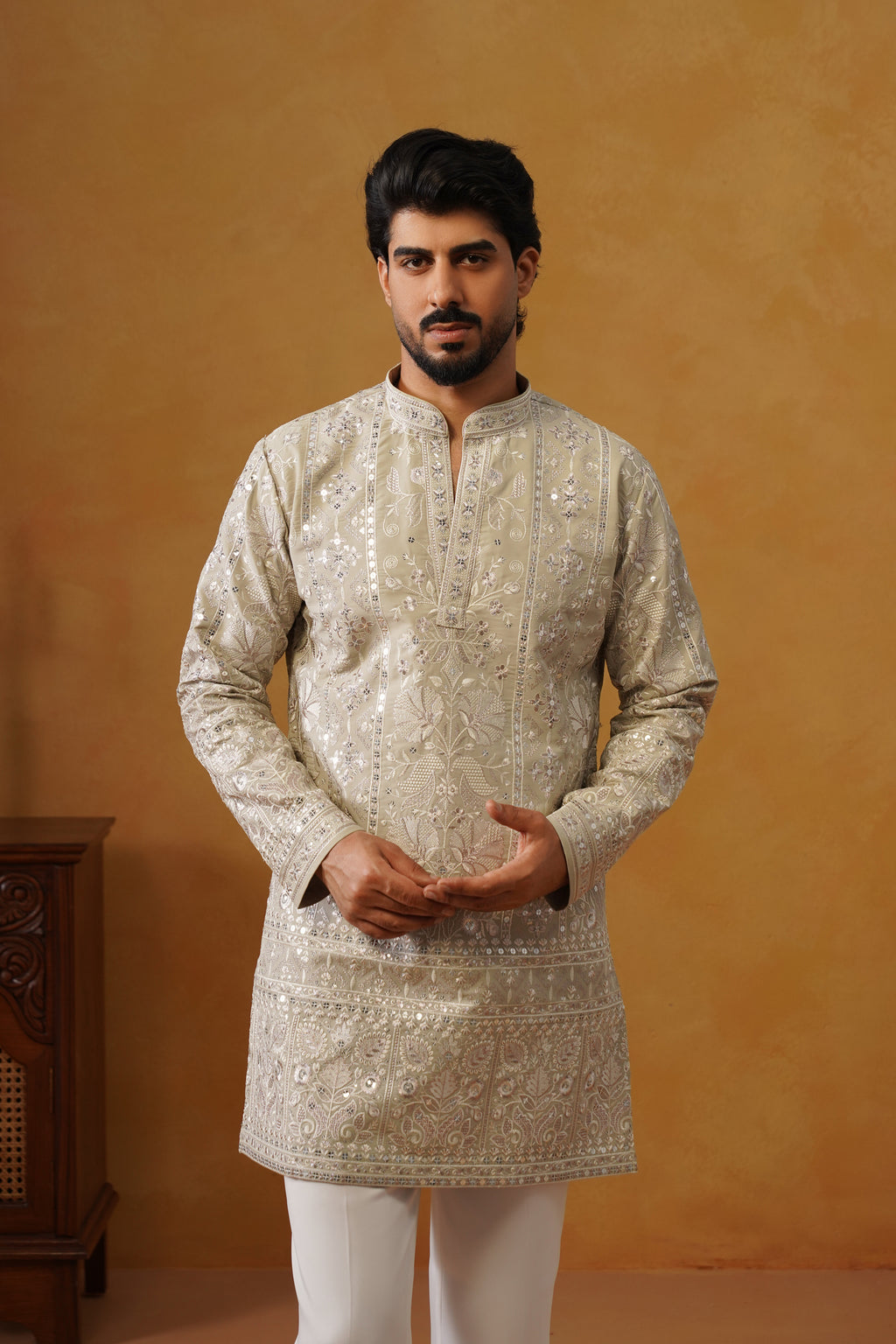 Rooh | Pista Pearl V-Neck Kurta & Trouser Set with Dupatta