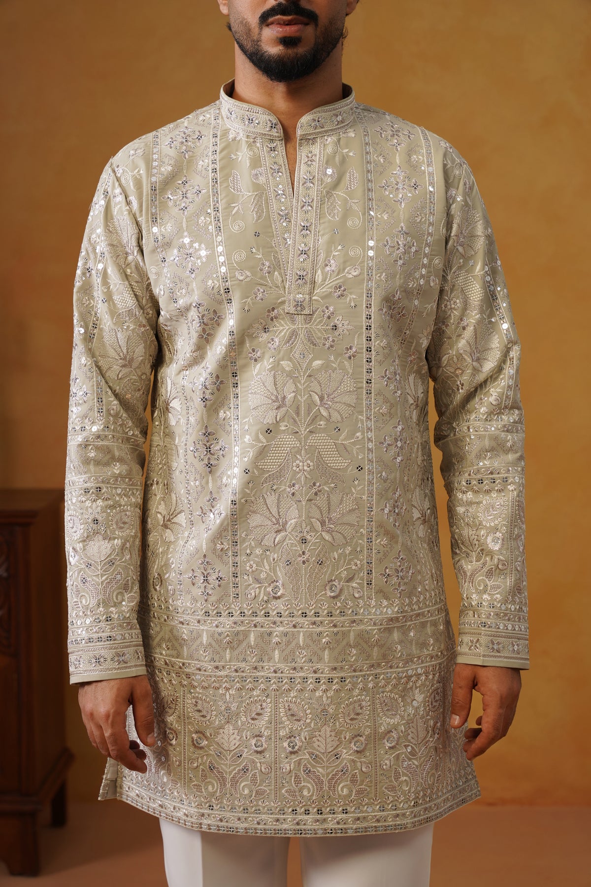 Rooh | Pista Pearl V-Neck Kurta & Trouser Set with Dupatta