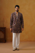 Zarqash Dusty Lavender Hand Embroidered V-Neck Kurta with Trouser