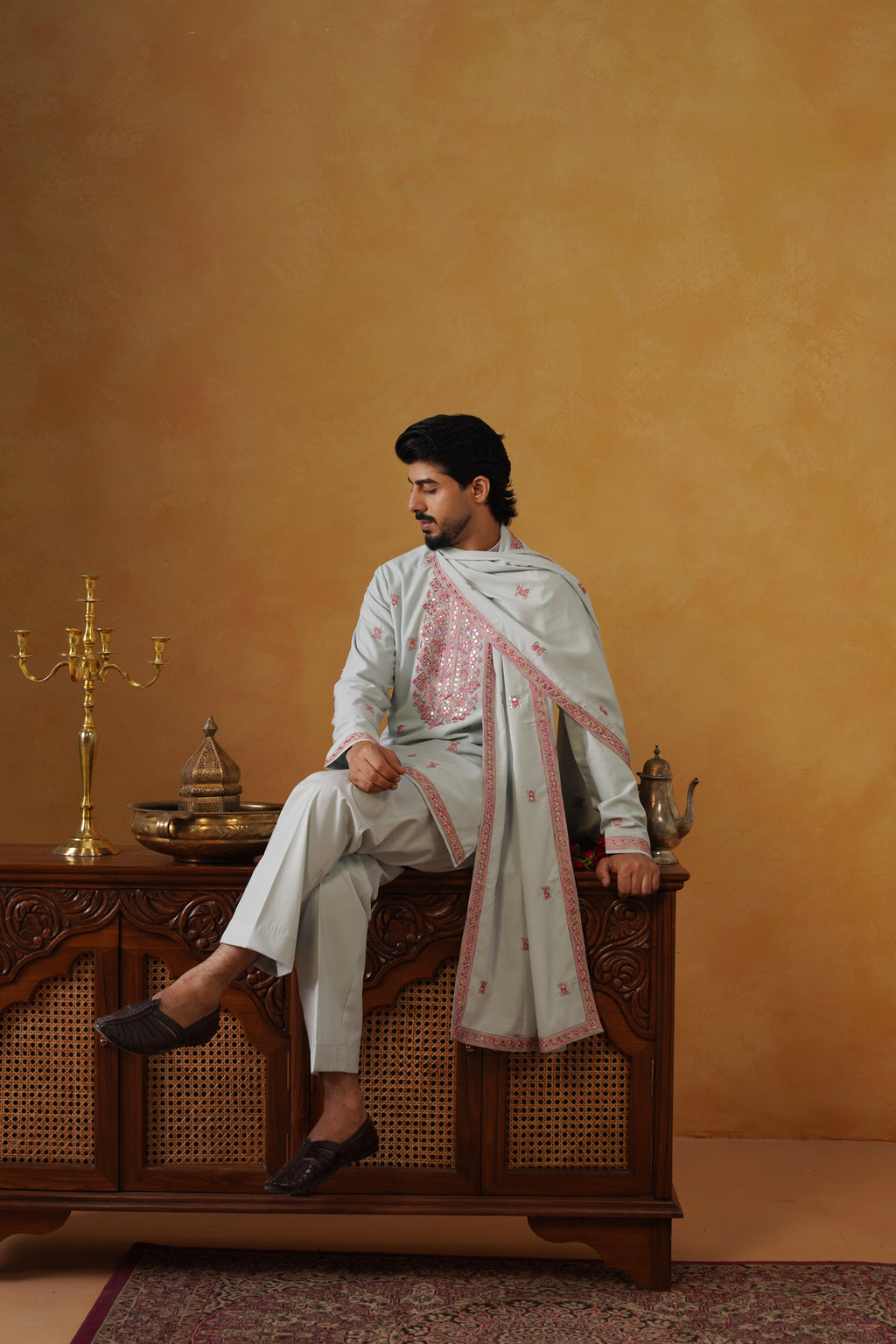 Aafreen — Sage Blue Multicolor Threadwork Kurta Set with Dupatta