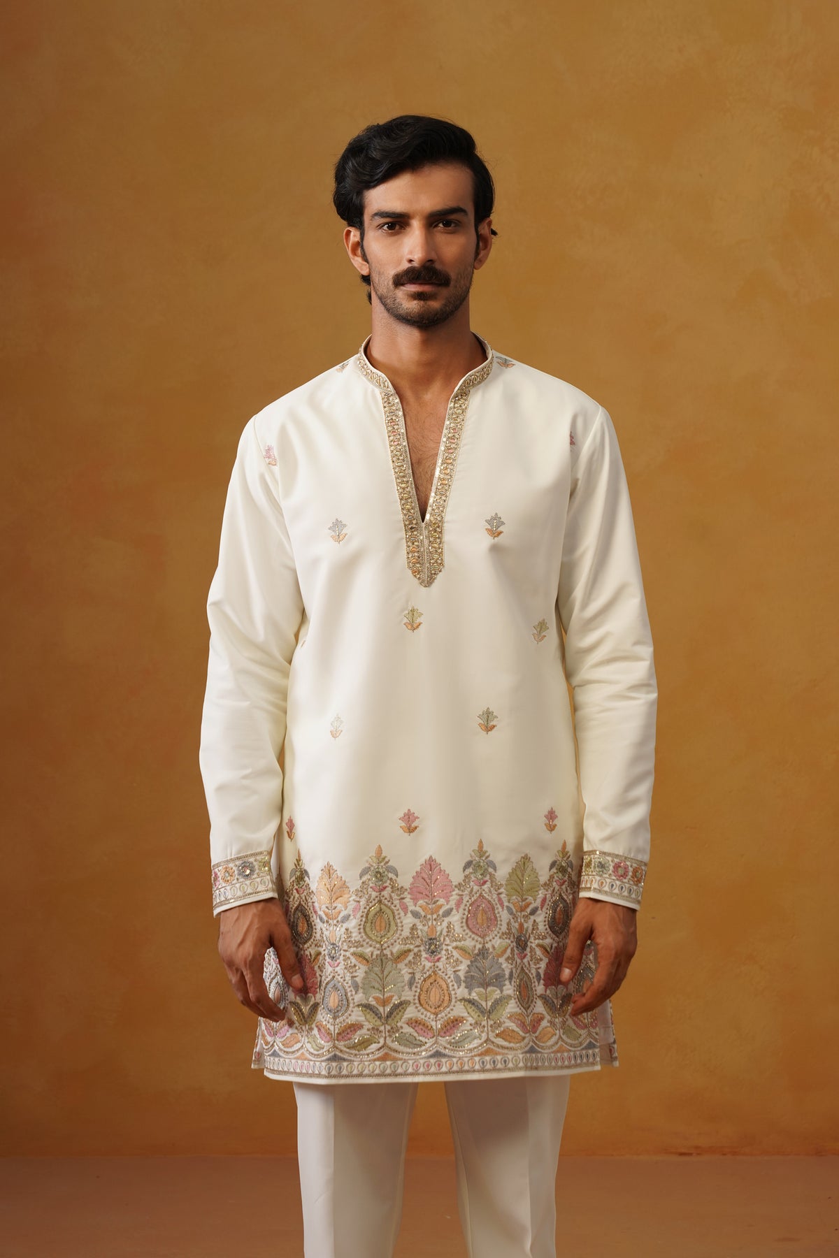 Viraj Ivory V-Neck Kurta Set with Dupatta