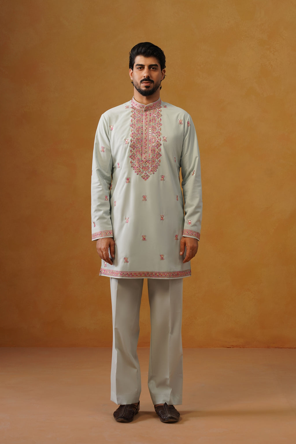 Aafreen — Sage Blue Multicolor Threadwork Kurta Set with Dupatta