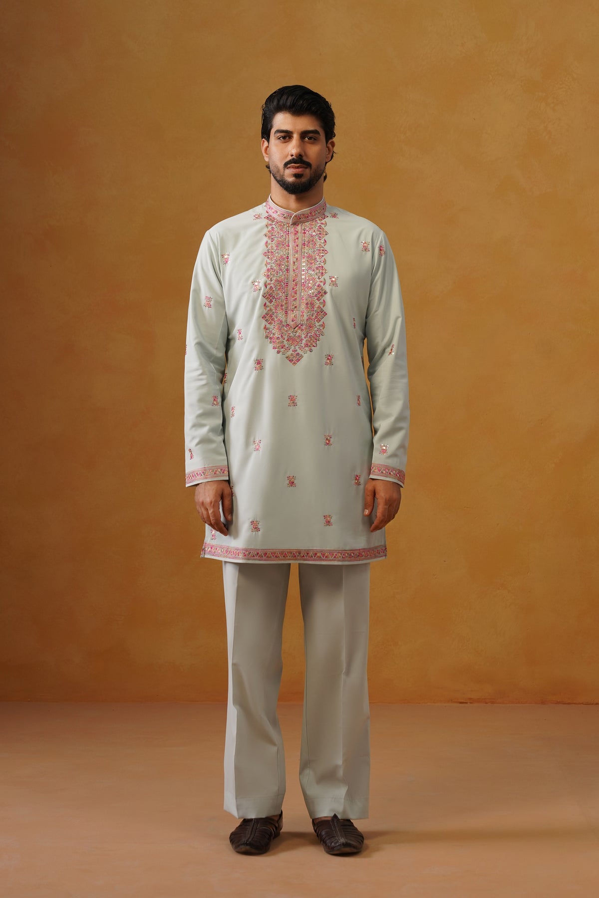 Aafreen — Sage Blue Multicolor Threadwork Kurta Set with Dupatta