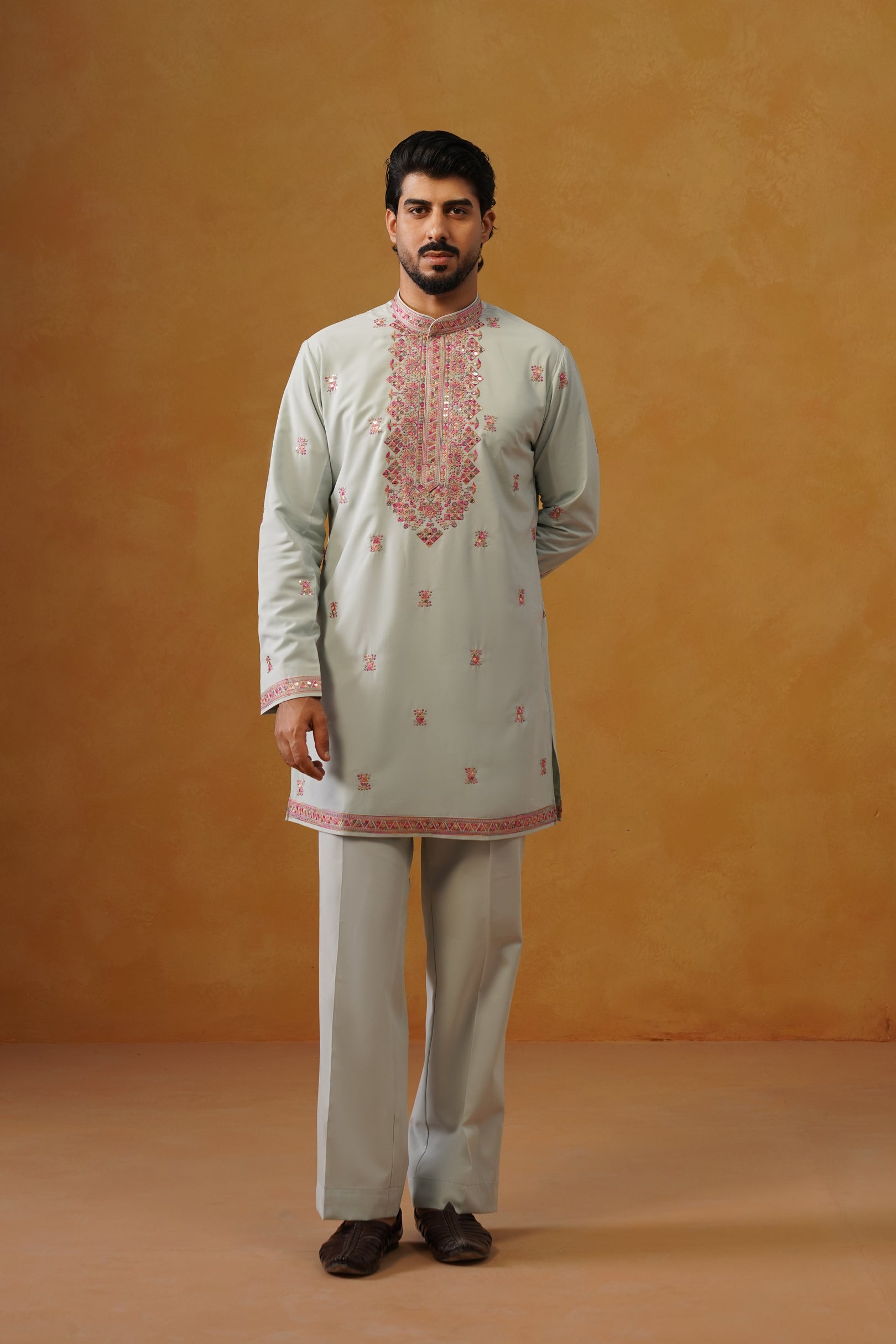 Aafreen — Sage Blue Multicolor Threadwork Kurta Set with Dupatta