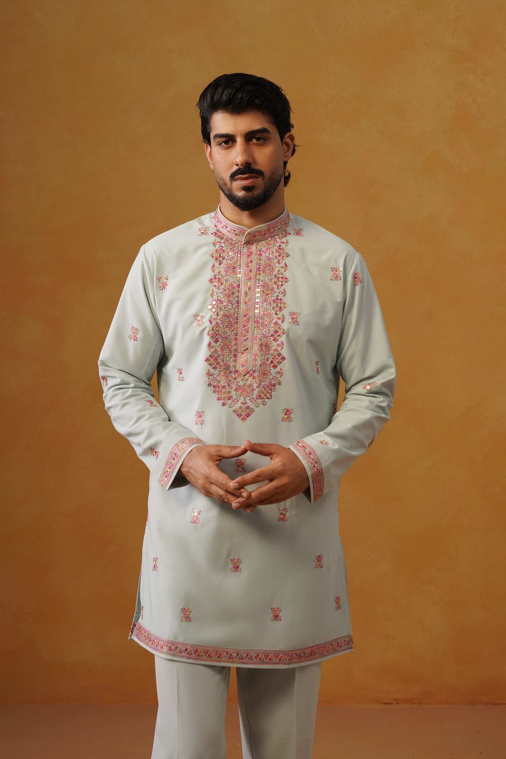 Aafreen — Sage Blue Multicolor Threadwork Kurta Set with Dupatta