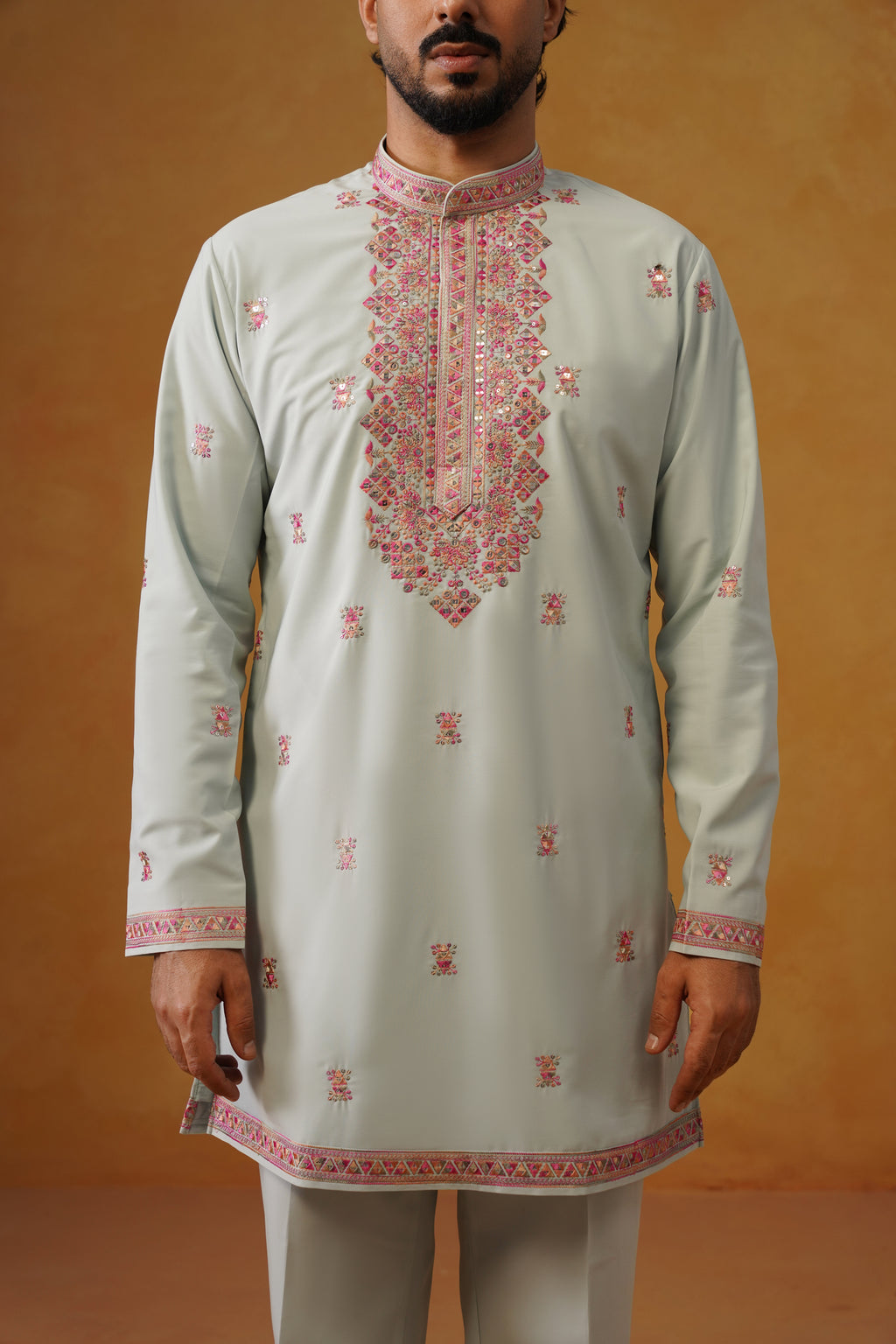 Aafreen — Sage Blue Multicolor Threadwork Kurta Set with Dupatta