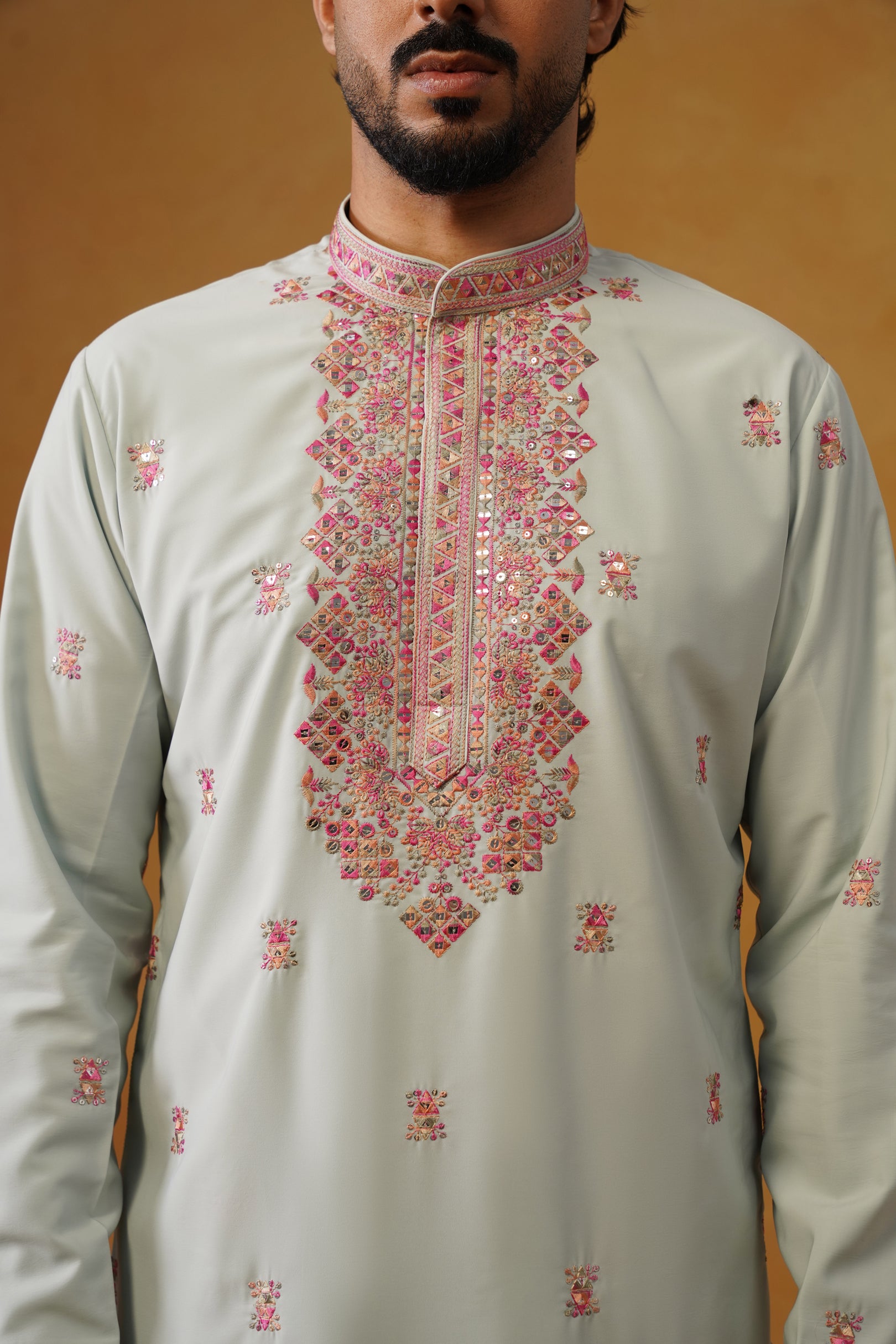 Aafreen — Sage Blue Multicolor Threadwork Kurta Set with Dupatta