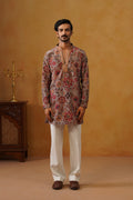 Gulnaar Rose Taupe Hand Embroidered V-Neck Kurta with Trouser
