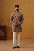 Gulrang — Ash Taupe Hand Embroidered V-Neck Kurta with Trouser