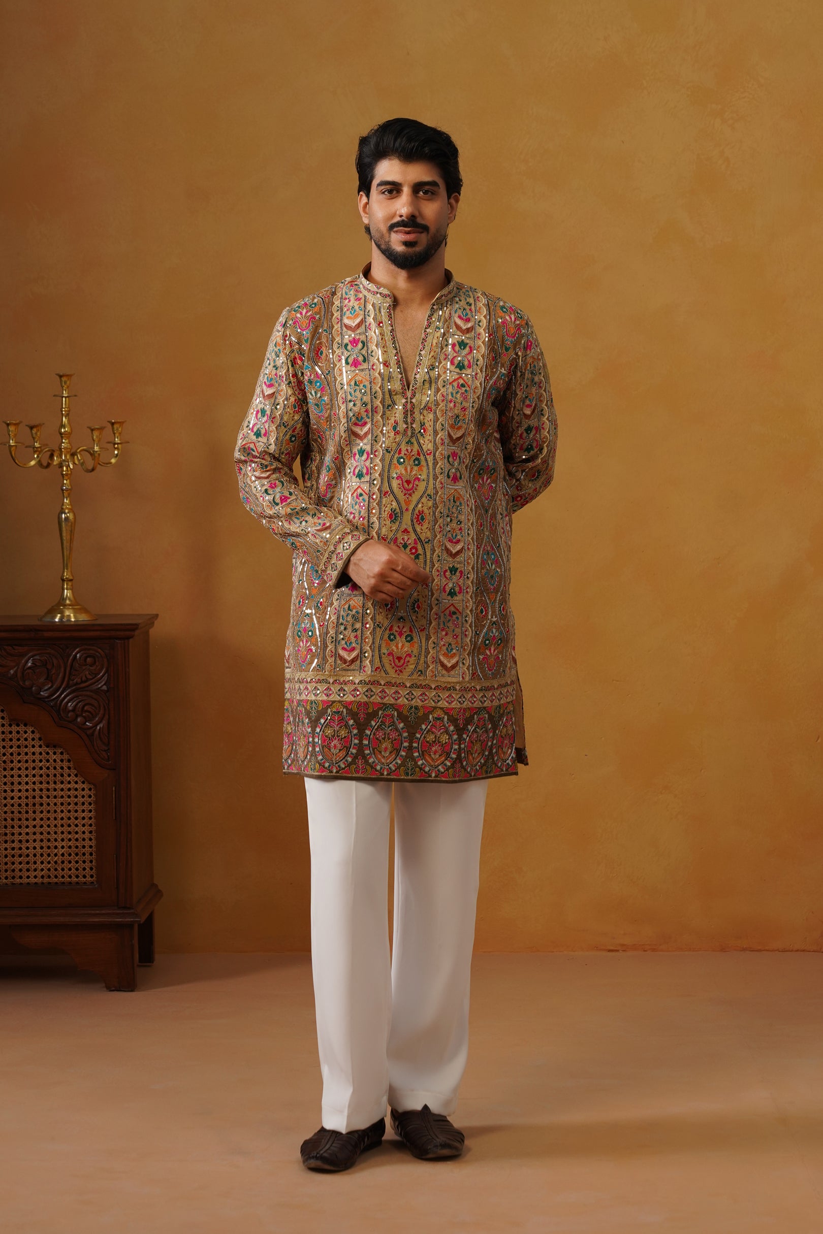 Mehrab Multicolor V-Neck Kurta and Trouser Set