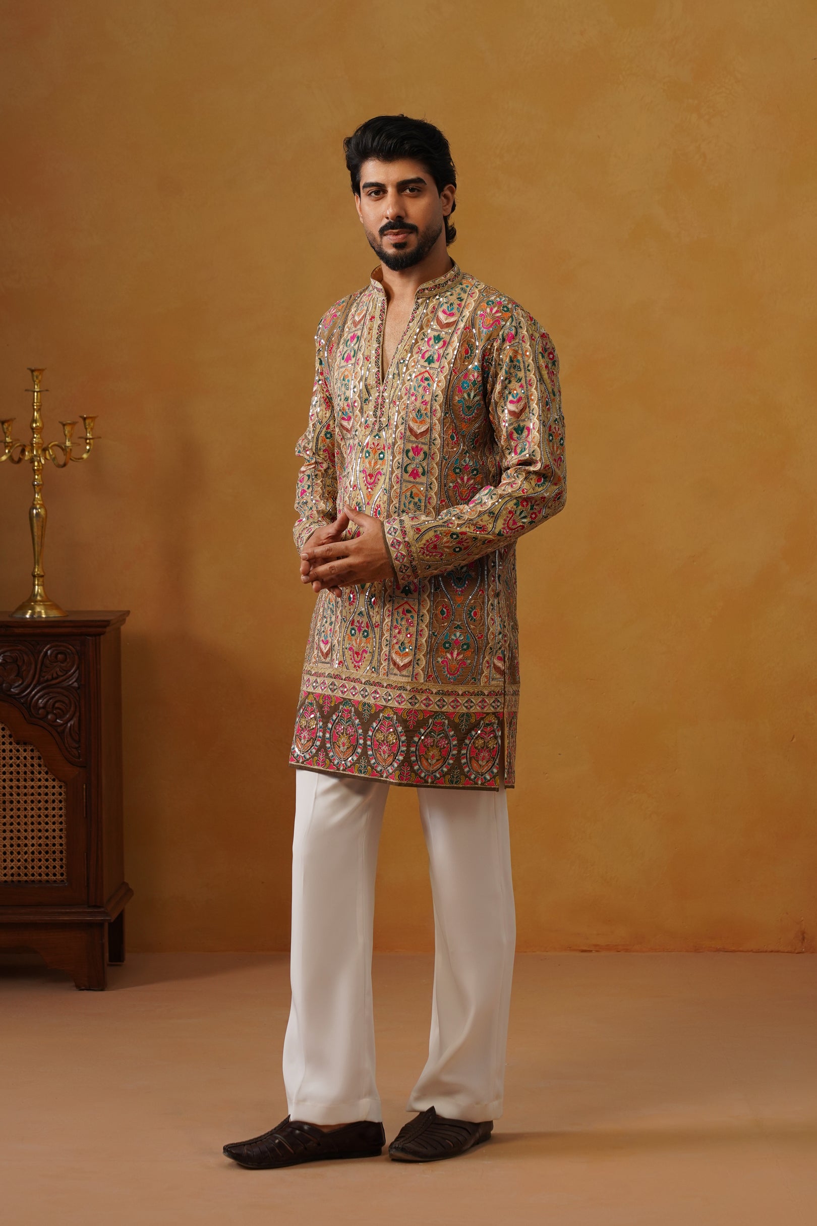Mehrab Multicolor V-Neck Kurta and Trouser Set