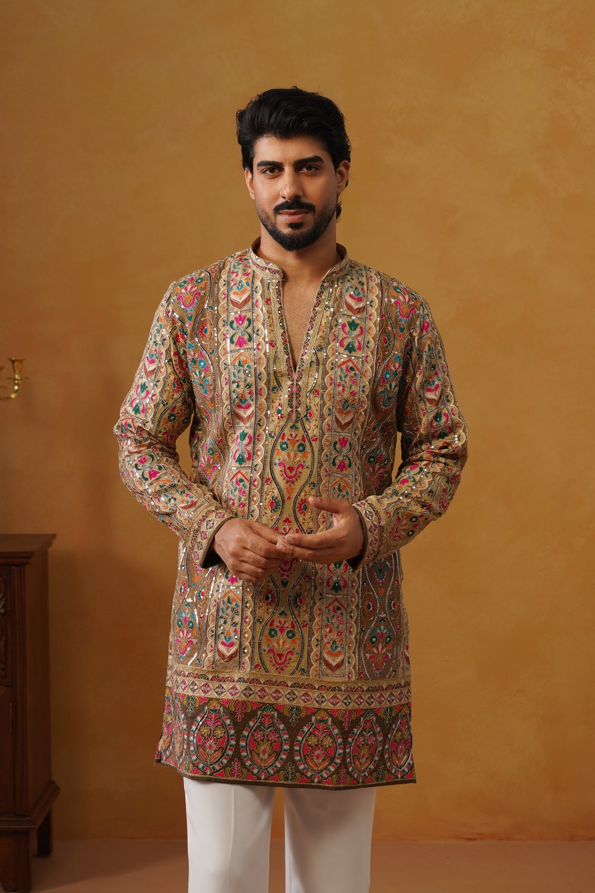 Mehrab Multicolor V-Neck Kurta and Trouser Set