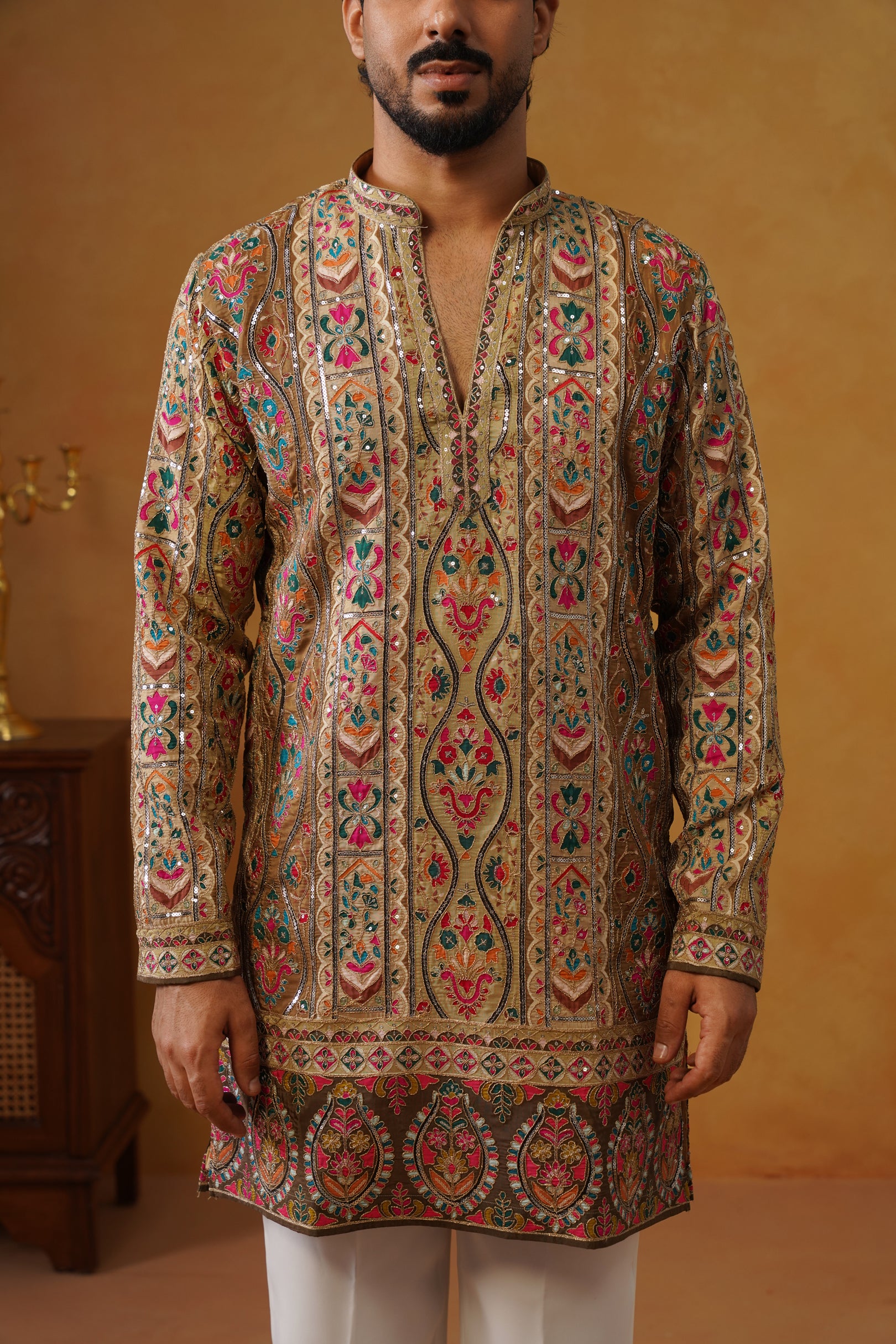 Mehrab Multicolor V-Neck Kurta and Trouser Set