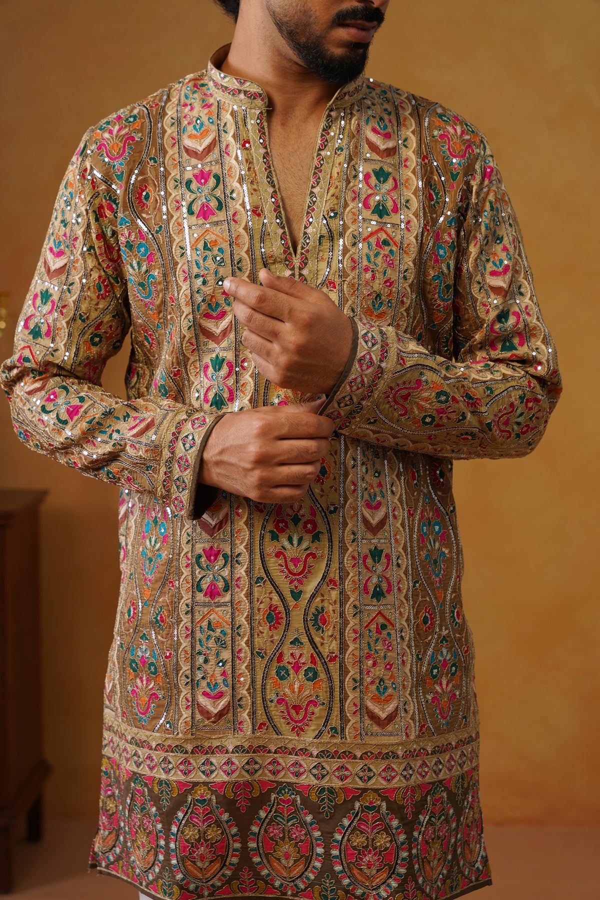 Mehrab Multicolor V-Neck Kurta and Trouser Set
