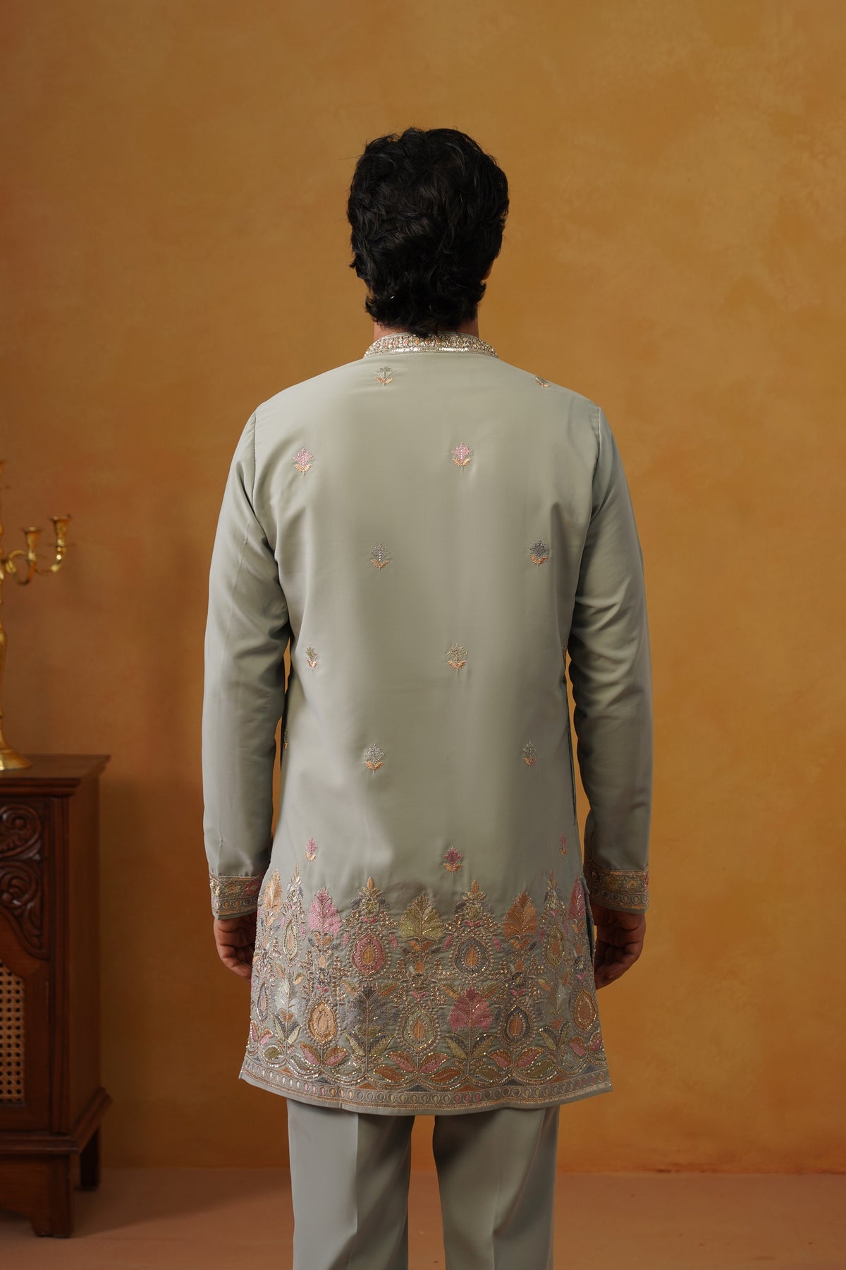Viraj Sage Green V-Neck Kurta Set with Dupatta